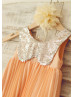 Peter Pan Champagne Sequin Collar Peach Pleated Chiffon Flower Girl Dress